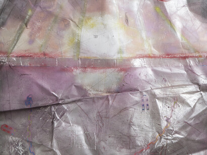 Marc Quinn, The Toxic Sublime, 2015, Spray paint, aeronautical grade aluminium
tape and acrylic on canvas, bonded to
torqued aluminium, detail, 215 x 150 x 21
cm