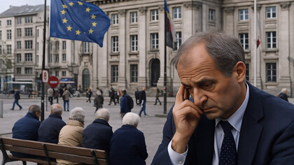 Anxious faces in Brussels: Europe grapples with political stagnation and a crisis of leadership as the EU flag flutters in uncertainty