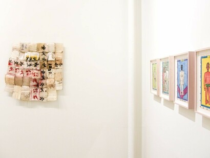 Frédéric Bruly Bouabré & Serge Attukwei Clottey, Exhibition view. Courtesy of Burning in Water