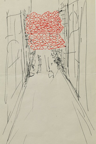 Gego. Reticulárea Between Buildings, 1969. Tinta sobre papel. Col·lecció MACBA. Consorci MACBA. Depósito de la Fundación Gego
