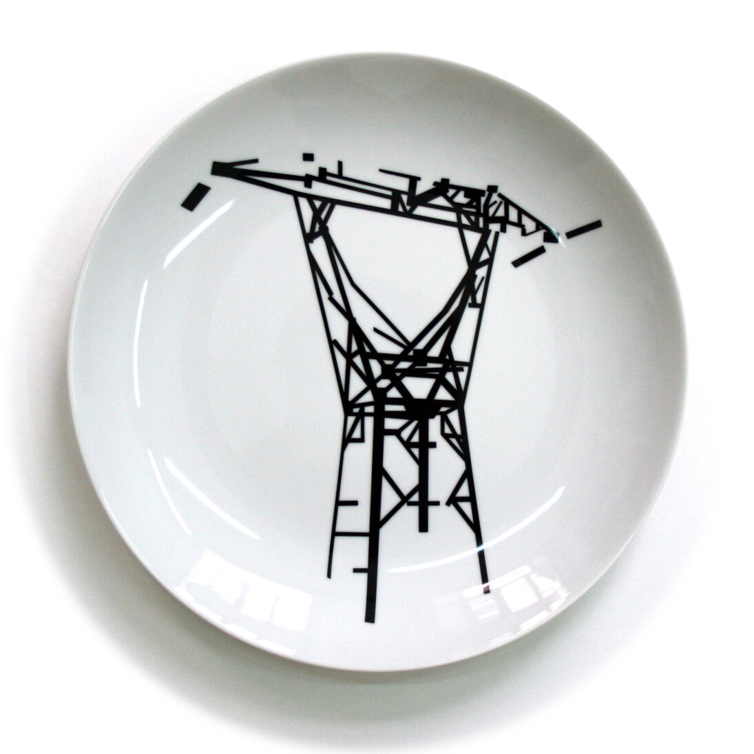 Heidi Wood, Monument de zone péri-urbaine 1 - 5, 2013, Transfert sur assiette porcelaine, 30 cm de diametre, Courtesy Galerie Anne Barrault
