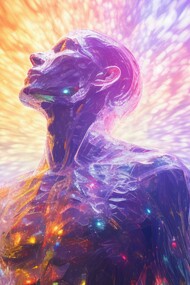 A visualization of the human body as an energetic network — a living matrix where light, vibration, and matter converge