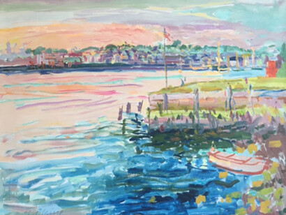 Nell Blaine, Harbor and Promontory, Dusk, 1974. Courtesy of Tibor de Nagy