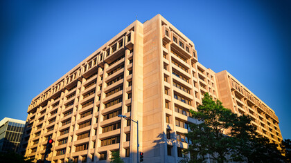 The International Monetary Fund (IMF) headquarters in downtown Washington, D.C. USA