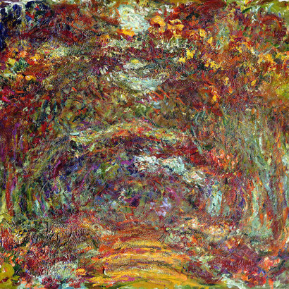 Claude Monet, 'Path under the Rose Arches, Giverny,' 1918–1924. Oil on canvas, 35 x 39.4 in. (89 x 100 cm). Musée Marmottan Monet, Michel Monet Bequest, 1966, inv. 5089