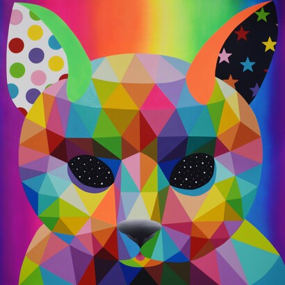 DCG London, Okuda, Gato, 2020, Synthetic enamel on wood. Photo Courtesy DCG & the artist