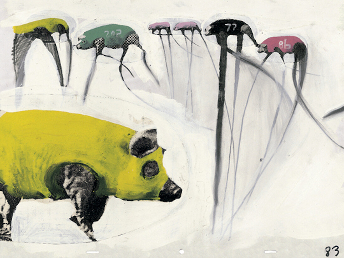 Gianluigi Toccafondo, La pista, 1991, disegno tratto dalla sequenza per il cortometraggio omonimo (produzione Mixfilm). 