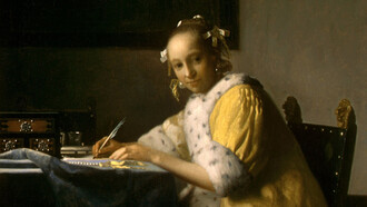 Johannes Vermeer, Dama en amarillo escribiendo