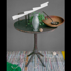 David Halliday, Still Life with Thermos, Window Stay & Wooden Bowl, 2023, archival pigment print, 46.75x37 inches. Courtesy of the artist and Carrie Haddad Gallery