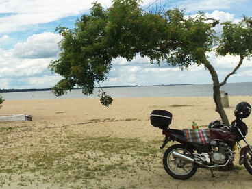 A bright, sunny day at Laranjal Beach in Pelotas, Brazil