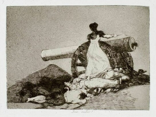 Francisco Goya. Que valor! (What Courage!) from The Disasters of War, ca. 1811–12 (1st edition, printed 1863). Etching, aquatint, drypoint, burin, and burnisher, 6 1/8x 8 1/4 in. Pomona College Museum of Art, Gift of Mr. Norton Simon, P74.71