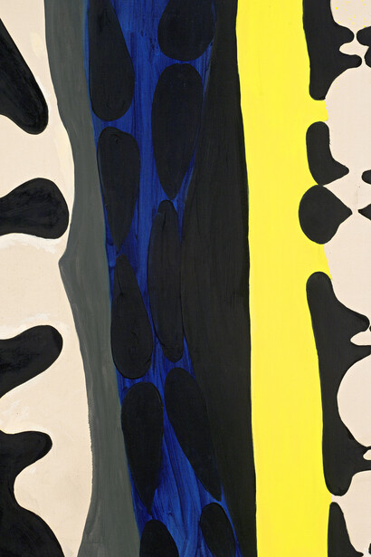 Ernst Wilhelm Nay
Nachtblau mit weisser kette, 1966
Oil on canvas
162 x 130 cm
63 3/4 x 51 1/8 inches
Courtesy of the artist and Almine Rech Gallery
