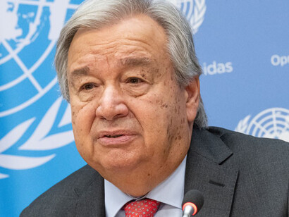 Secretary-General António Guterres briefs reporters ahead of the 78th session of the United Nations General Assembly debate by UN Photo/Manuel Elías