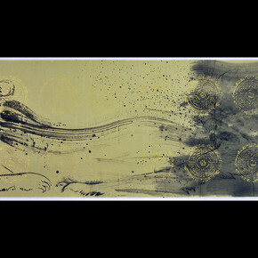 Omar Galliani, Lontani da Xian, 2009, inchiostro su carta seta con fregi in oro, 73x273 cm #2
