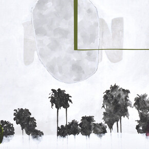 Luca Coser, La parola fine, 2016. Acrilico su lino grezzo, cm 190x180. Courtesy of Gilda Contemporary Art