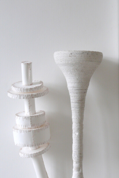 'Collapse' installation view. 'Collapse' & 'Lean To' by David MacDiarmid. 'Sluff 1' by Kate Palmer. Image David MacDiarmid