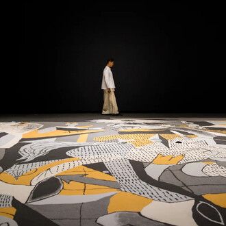 Lee Mingwei, Guernica in sand, view of performance. Courtesy of M+ Museum