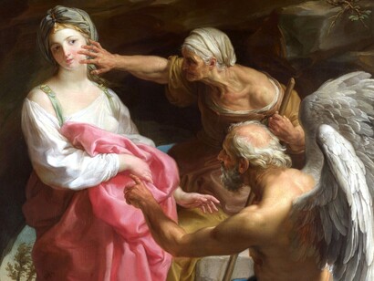 Pompeo Batoni, "Il tempo ordina alla vecchiaia di distruggere la bellezza", 1746 circa, dettaglio, National Gallery, Londra, UK