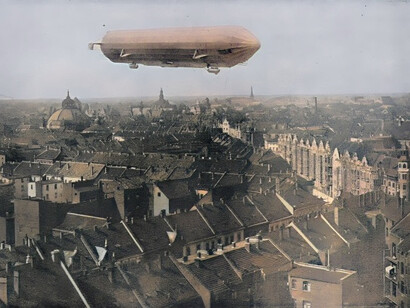 Luftschiff LZ-8, Flug über die Stadt Düsseldorf, Aufnahme um April 1911