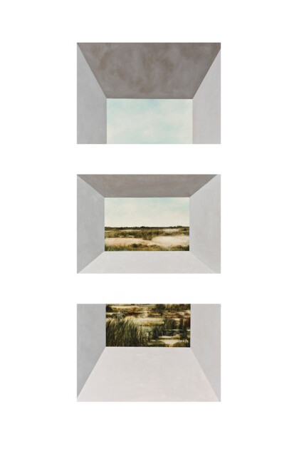 Kevin Earl Taylor, Magnetic Field (Triptych), 10” x 14” ea., (dimensions variable), oil and acrylic on paper, mounted on metal, 2014