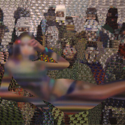 Taha Heydari, Watch us, Acrylic on board (wood), 45 x 47 inches, 2014