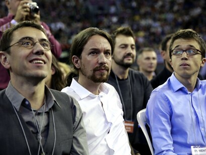 Pablo Iglesias, Juan-Carlos-Monedero, Inigo Errejon en la Asamblea Ciudadana Andquot