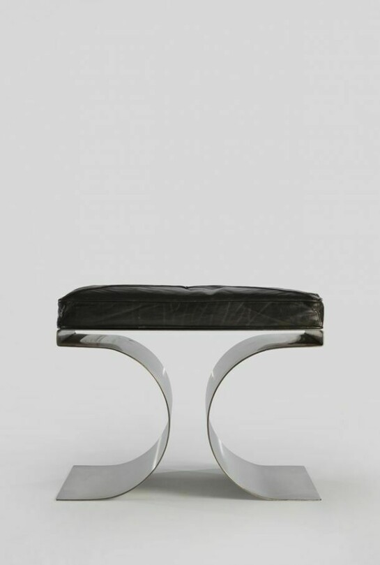 Michel Boyer, X Stool, 1968. Stainless steel, leather, 15.5 H x 20.5 x 20.5 inches, 39.4 H x 52.1 x 52.1 cm