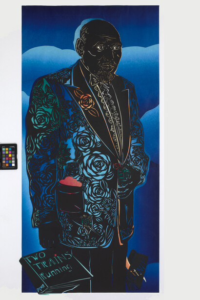 Barbara Earl Thomas (American, b. 1948), "Two Trains," 2022, Paper cut with hand-printed color.  Courtesy of Claire Oliver Gallery, New York, and the artist. Photography by Spike Mafford / Zocalo Studios