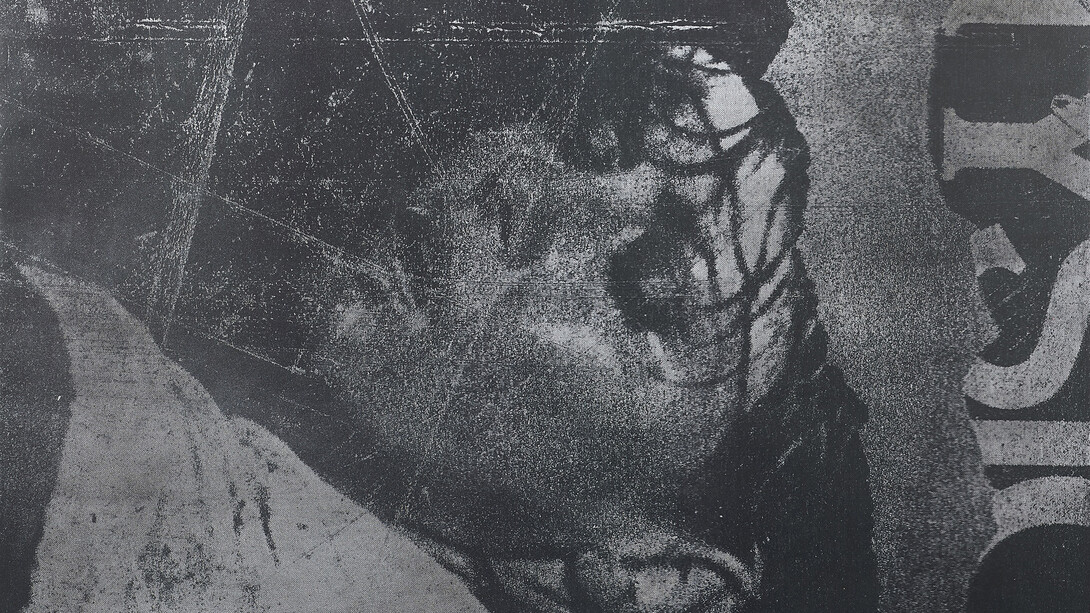 Manor Grunewald, detail of Untitled (concrete #51), 2015, oil, acrylic, spray paint, and UV print on synthetic canvas with aluminum frame, 78 11/16 x 59 inches