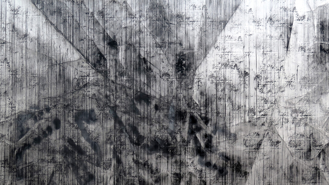 Maxime Duveau, Sunset Strip, 150x230cm, 2015, fusain et peinture en spray sur papie