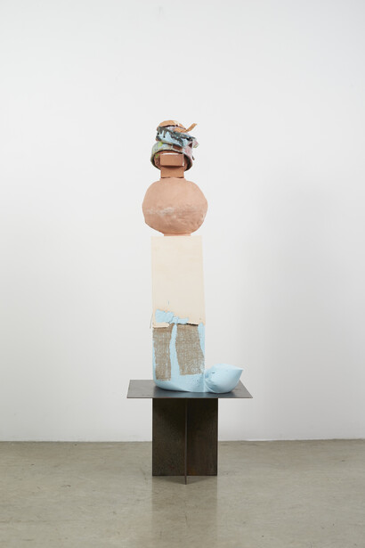Arlene Shechet, Full Moon Follows, 2015
glazed and unglazed ceramic, pigmented hydrocal and steel, Ceramic: 16 x 9 x 9 inches; 40.6 x 22.9
x 22.9 cm, Plaster: 20 3/4 x 11 3/4 x 11 inches