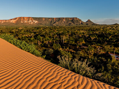 Sunset at the Jalapão Dunes, Brazil, with golden sand