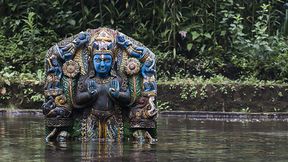 Sculputure of the God Vishnu in Sheshnarayan Temple, near Kathmandu, Nepal