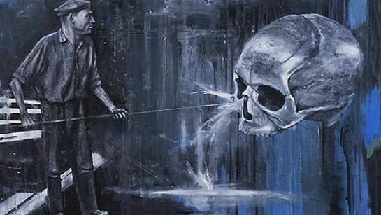 Günter Pusch, Schädel Descartes, 50 x 70 cm, 2013, Oil, acrylic on canvas