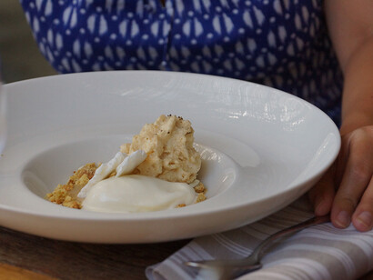 Cantucci Mousse  with  Vinsanto Caramello, Colombian Coffee and Fior di Latte Ice Cream