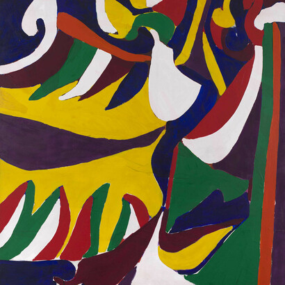 Alain Jacquet, Mort et convoi de l’invincible Malborough, Février 1962, Huile sur toile / Oil on canvas, 204 x 192 cm / 80 3/8 x 74 3/4 in.
Courtesy Comité Jacquet et Galerie GP & N Vallois, Paris. Photo : Fabien Jacquet