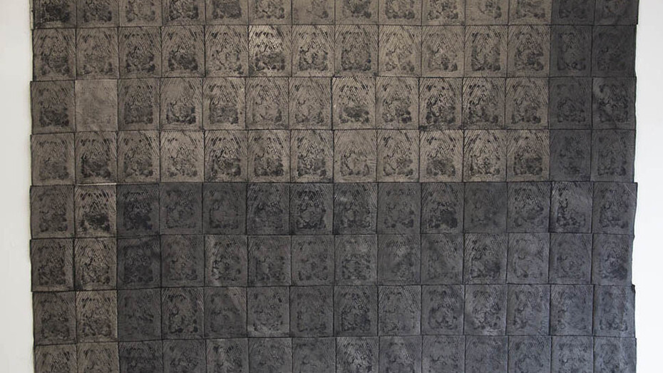 Asger Dybvad Larsen, Pressure of paint tray paintings, 2015 (1)