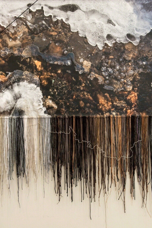 "Winter" Ed 1/5 by Leda Black, Photograph on Canvas and Hand Made Fringe from Silk, Wool, Cotton and Bamboo Threads and Wire, 44” x 35". 