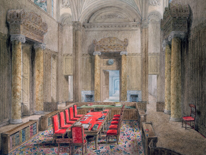 Joseph Michael Gandy RA, Lecture Drawing (detail), Privy Council Chamber, c. 1827, Pencil, pen and ink, and watercolour, 950 x 720mm