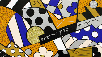 Romero Britto.  The Blues, 2017, serigrafia su tela con polvere di diamante, cm 46x61