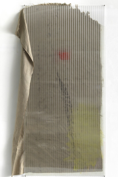 Christina Michalis, Untitled, 2011, watercolour, pigment, glue on canvas, polycarbonate, spraypaint, 200 x 130 cm