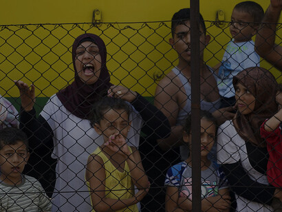 Women and children among Syrian refugees striking at the platform of Budapest Keleti railway station. Refugee crisis. Budapest, Hungary, Central Europe, 4 September 2015