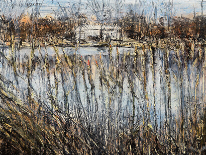 Anselm Kiefer, Ignis sacer, 2016, Oil, acrylic, and emulsion on canvas, 110 1/4 × 149 5/8 × 35/8 inches (280 × 380 × 9 cm)© Anselm Kiefer. Photo by Georges Poncet