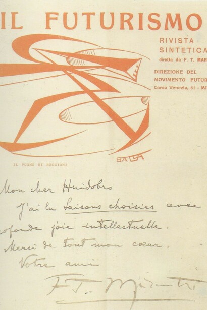 Il Futurismo, con dedica a Huidobro di F.T. Marinetti