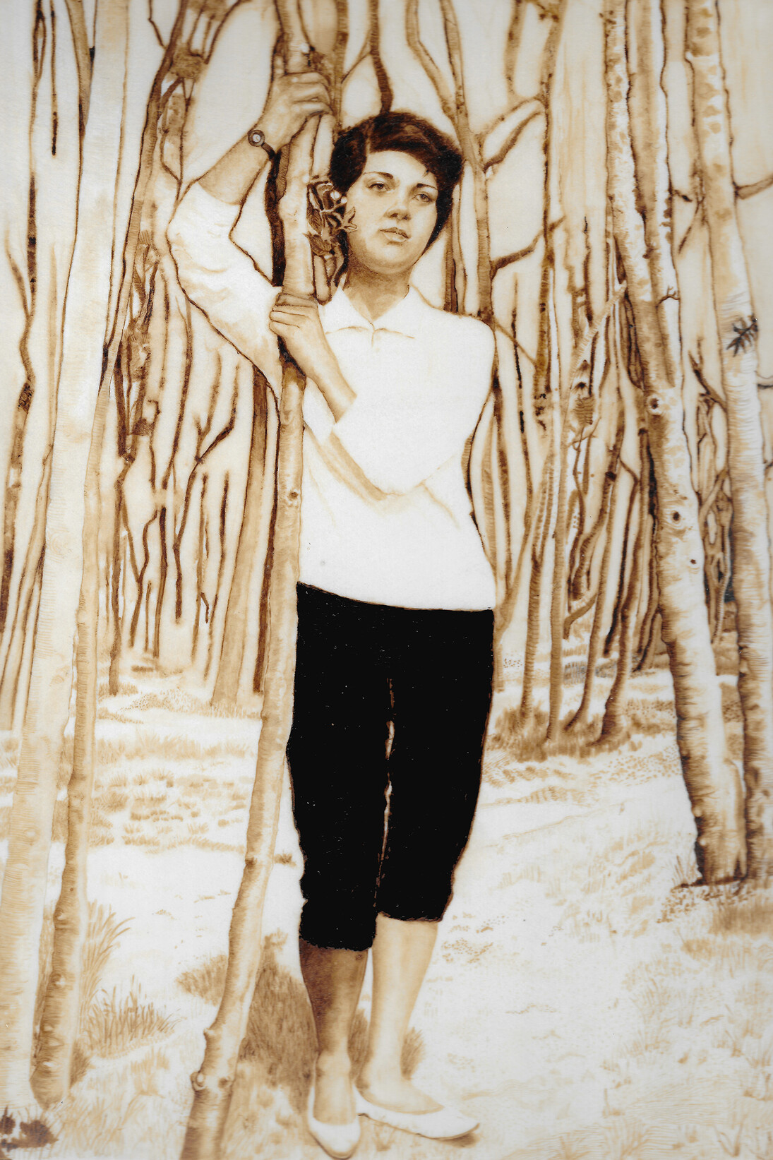 Soheila Sokhanvari, In The Woods, 2015, Iranian crude oil on paper, 30.5 x 23 cm