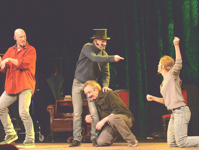 Swedish actors performing in theatresports, a competitive form of improvisational theatre, showcase their quick wit and creativity in this exciting performance style