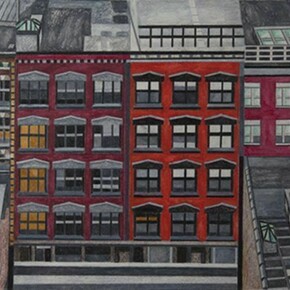 Renee Borkow, From Mondrian's window, 2013, 21 x 29in, Caran d'Ache water color pencil