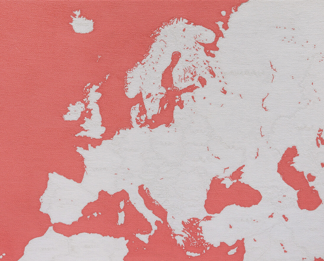 Satoru aoyama, Map of Europe, 2016, embroidery (polyester and luminous thread) on polyester. 44 x 59 cm (unframed), 56 x 75 x 6.5 cm (framed) © aoyamasatoru, courtesy of mizuma art Gallery