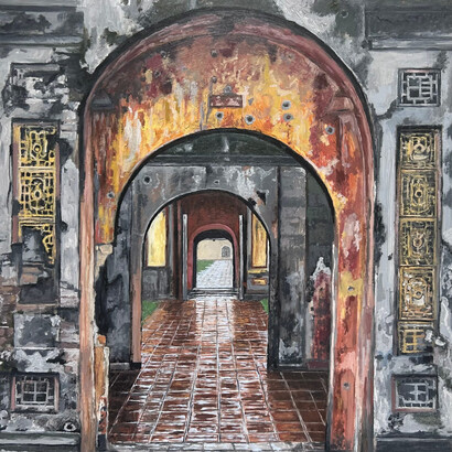 John L. Cleaveland, Jr., In the heart of the citadel (detail). Oil on aluminum panel, 20-1/4 x 18-1/2 inches, 21-1/4 x 19-1/2 inches framed. Copyright The Artist. Courtesy of Momentum Gallery