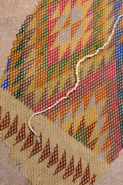 Installation view of 'Dropped Necklace' by Caroline Broadhead, 'Second Hand, First Hand' at Marsden Woo Gallery (2015) image © Philip Sayer, courtesy of Marsden Woo Gallery